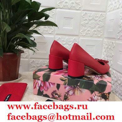 Dolce  &  Gabbana Block Heel 6.5cm Leather Sicily Pumps Red 2021